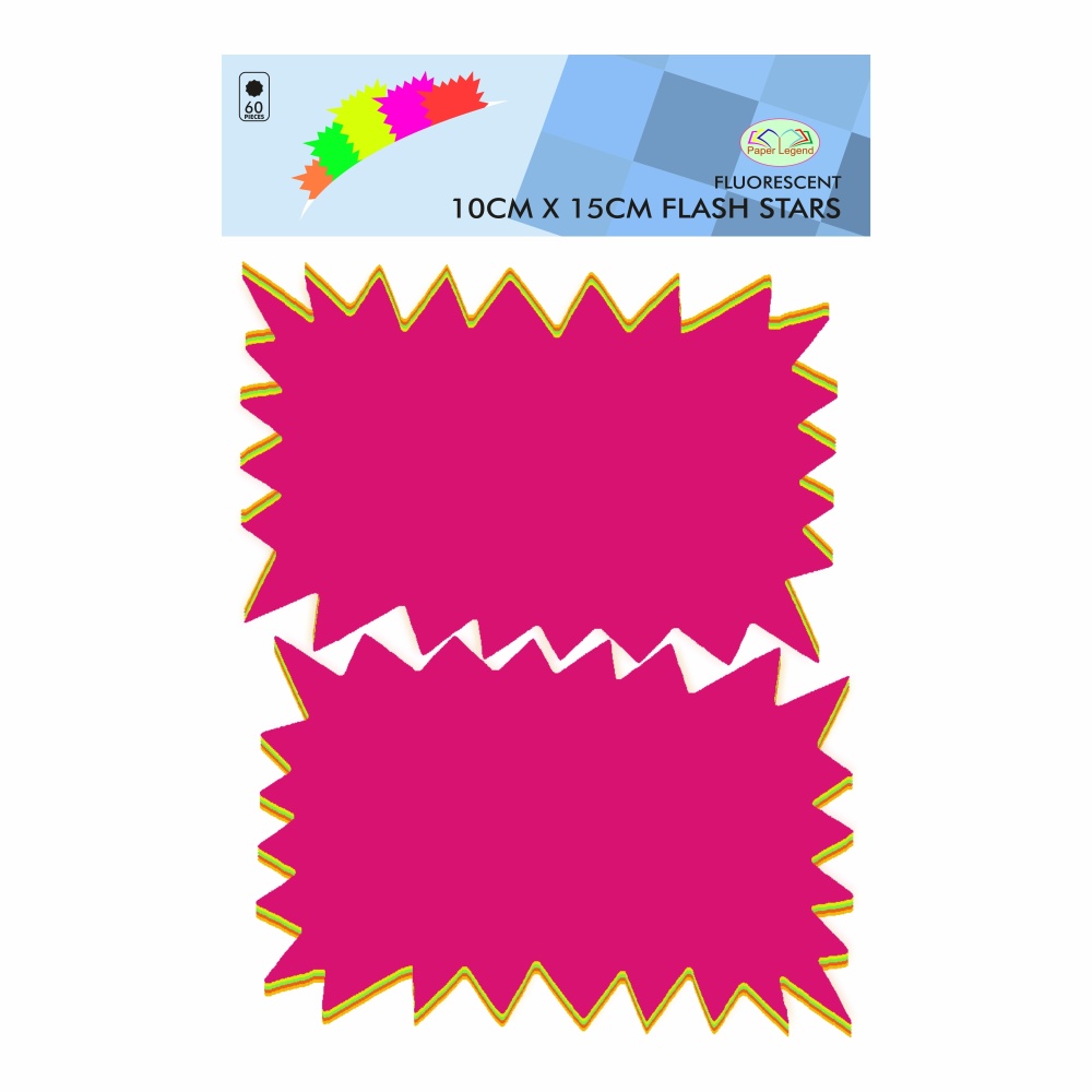 PLG Rectangle Fluorescent Stars 10cm x 15cm Pack of 60